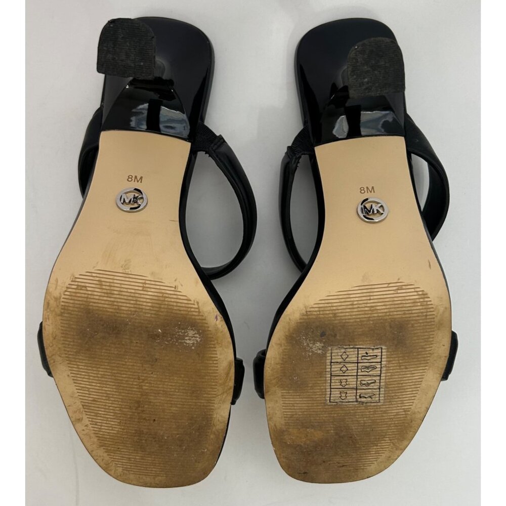 Michael Kors Black Leather Clara Heeled Sandals Double Straps 8M Minimalist - Picture 8 of 9